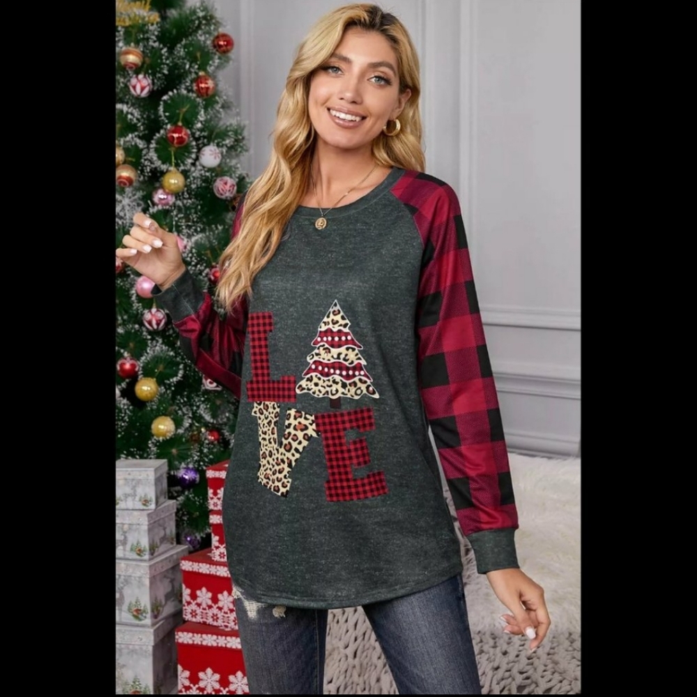 🔥SALE Adorable Red Plaid Print Christmas long sleeve top